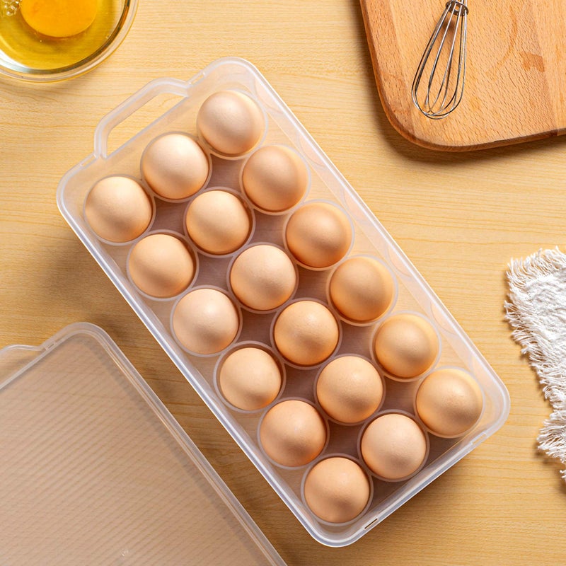 ZHENFAN Clear Plastic Egg Holder for Refrigerator, Stackable Egg Storage Trays With Lid & Handles, Plastic Egg Box Carrier 4 Pack, BPA-Free Egg Storage Container for 18 Eggs - Image 5
